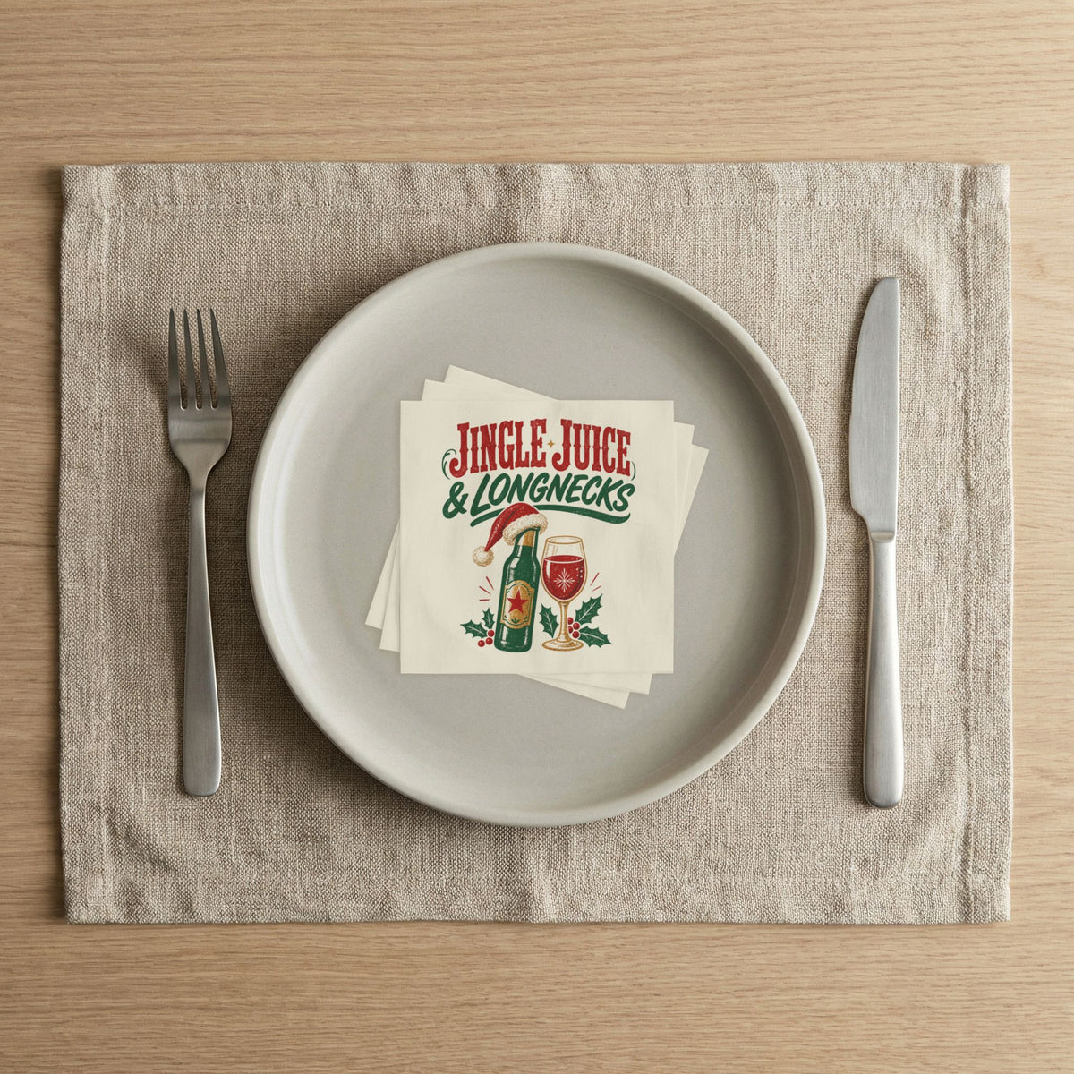 Jingle Juice & Longnecks Christmas Cocktail Napkins