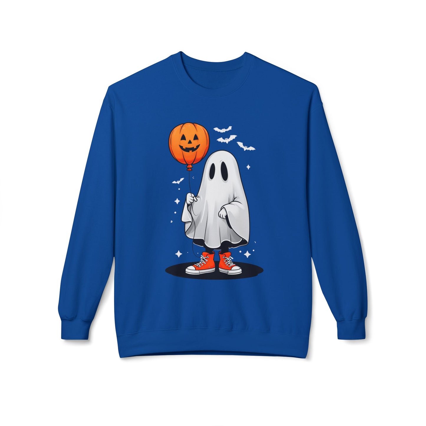 Ghostly Halloween Sweatshirt with Orange Pumpkin Balloon, Unisex Crewneck
