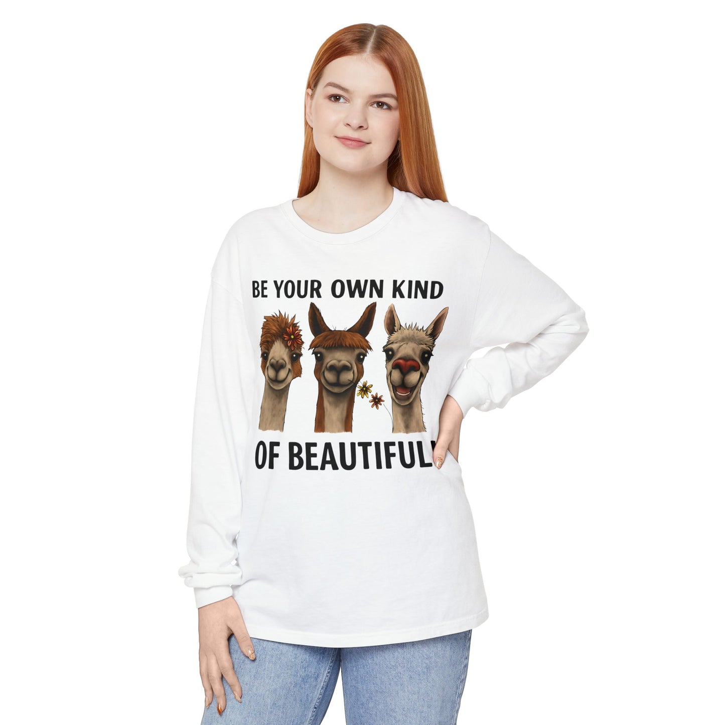 Be Your Own Kind of Beautiful Llama Trio Design Long Sleeve T-Shirts - Lots of Colors to Choose From