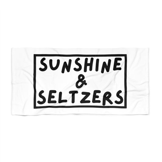 Sunshine & Seltzers Beach Towel — Retro Black Lettering Summer Pool & Beach Towel