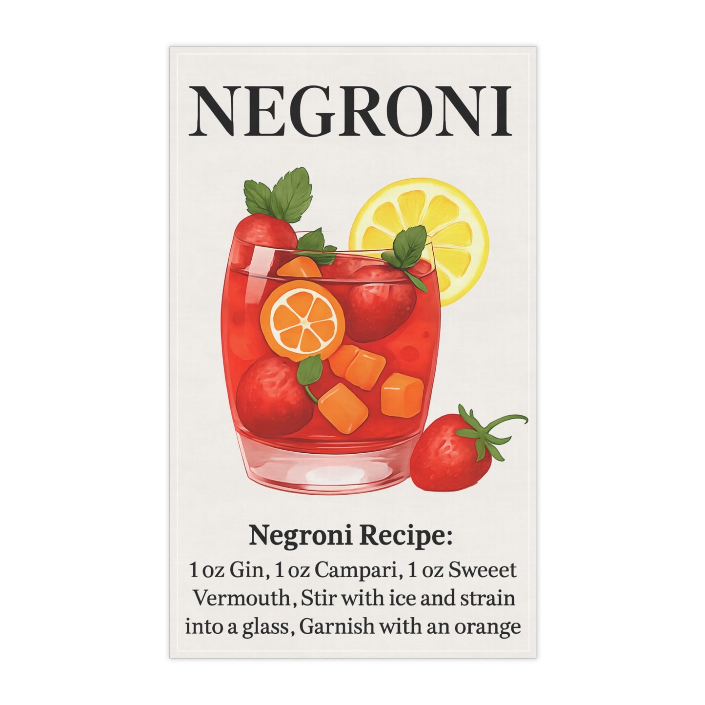 Negroni Recipe Tea Towels - Stylish Cotton Kitchen Towels for Cocktail Lovers
