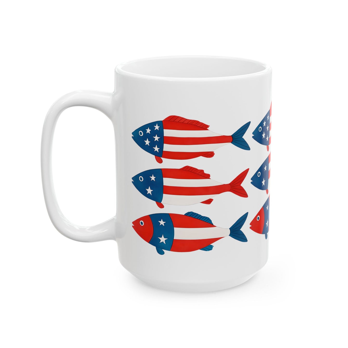 USA Flag Fish Ceramic Mug - Patriotic Ocean-Inspired Coffee Cup