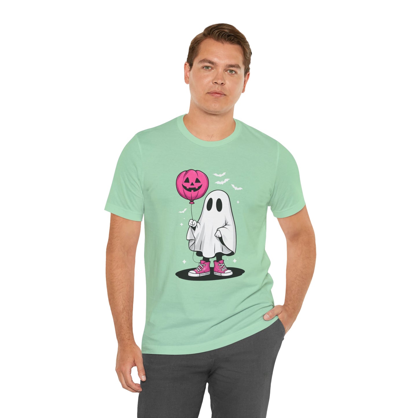 Ghost Tee with Pink Hightops and Pumpkin Balloon