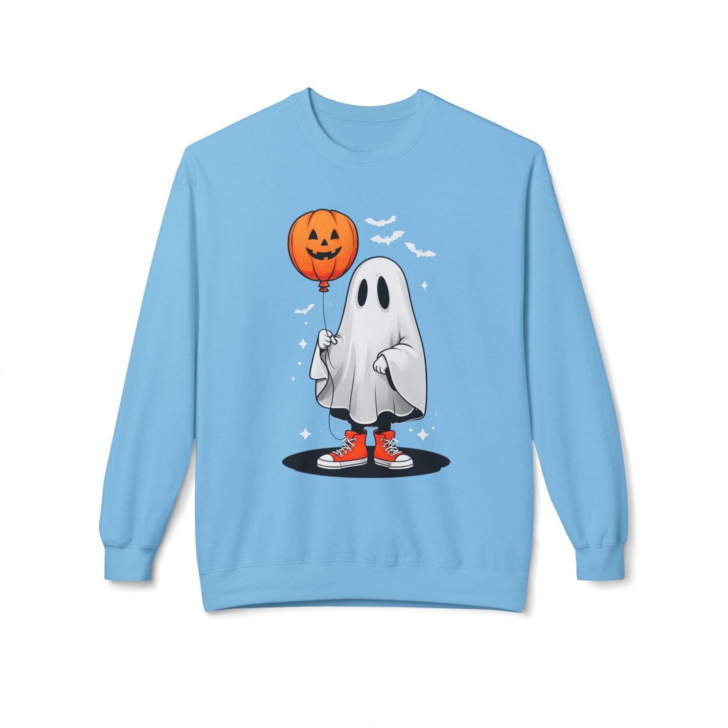Ghostly Halloween Sweatshirt with Orange Pumpkin Balloon, Unisex Crewneck