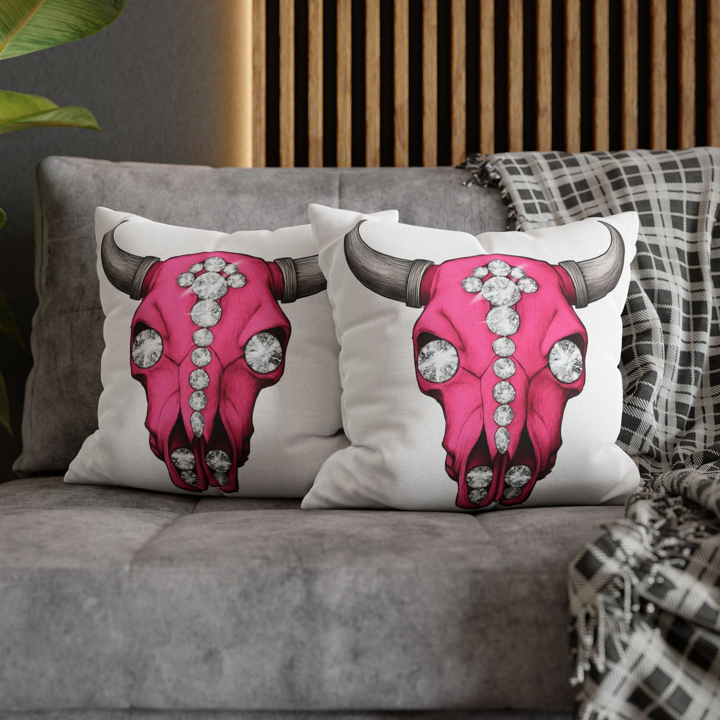 Stylish Pink Skull Pillowcase - Chic Home Decor, Western Vibe, Gifts for Cowgirls, Unique Accent for Living Room, Decorative Cushion Cover