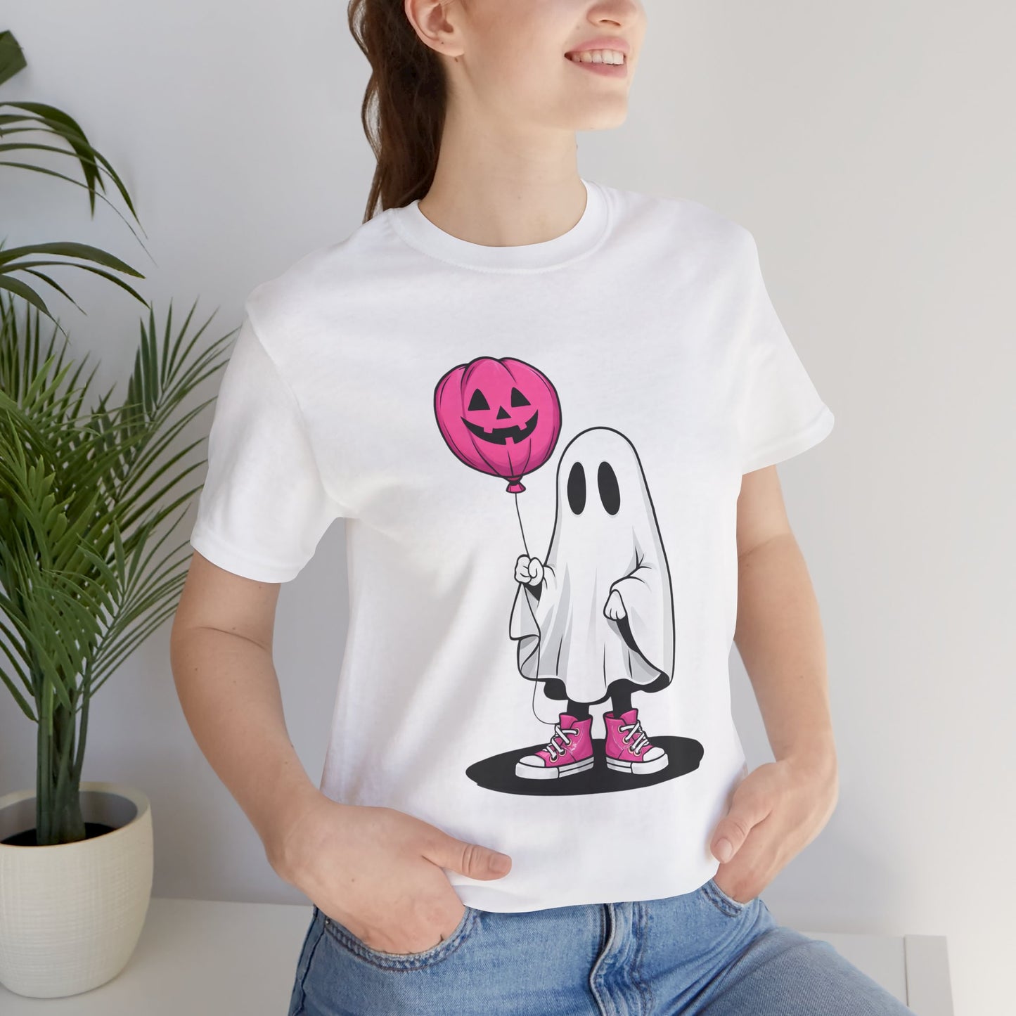 Ghost Tee with Pink Hightops and Pumpkin Balloon