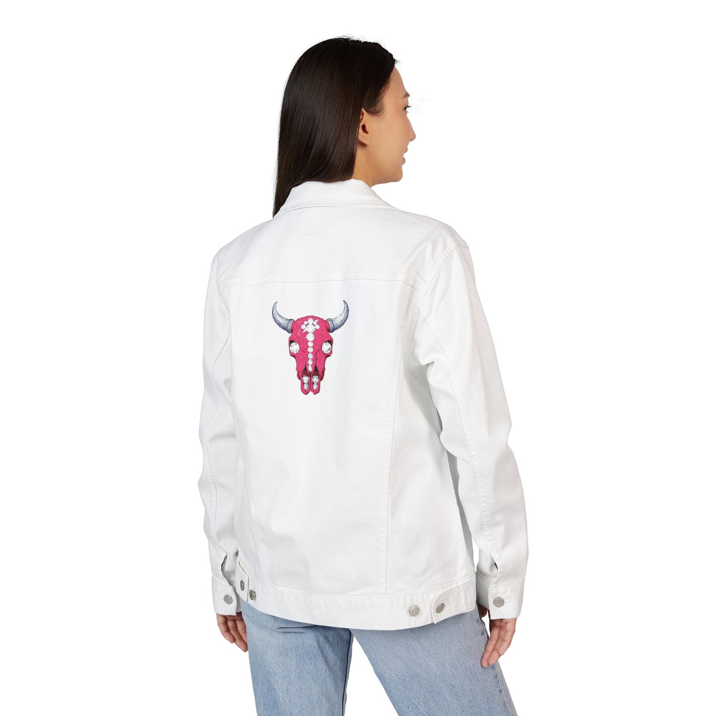 Western Bling Skull Denim Jacket - White, Black or Denim LOVE