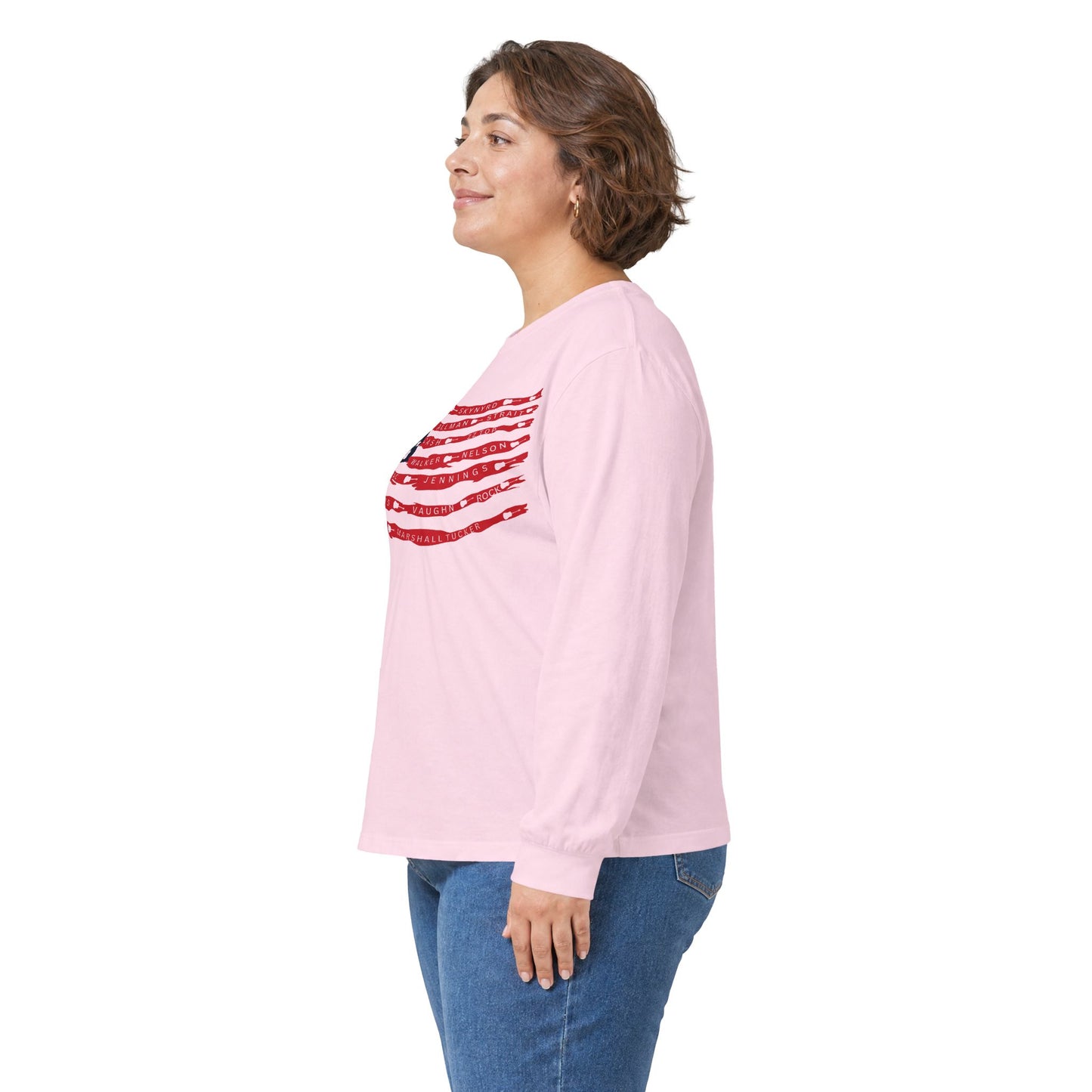Best Rock & Country Bands American Flag Long Sleeve T-SHIRT Guitars & Stars