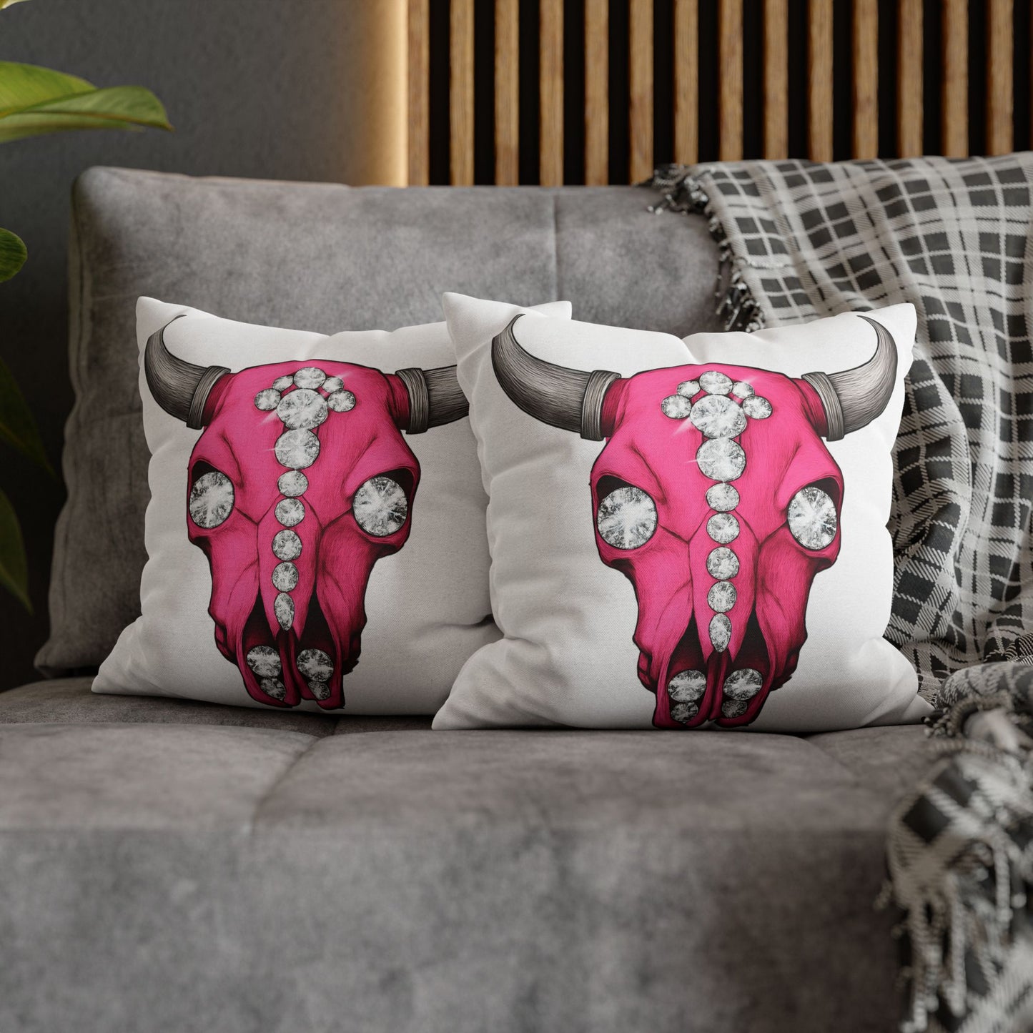 Stylish Pink Skull Pillowcase - Chic Home Decor, Western Vibe, Gifts for Cowgirls, Unique Accent for Living Room, Decorative Cushion Cover