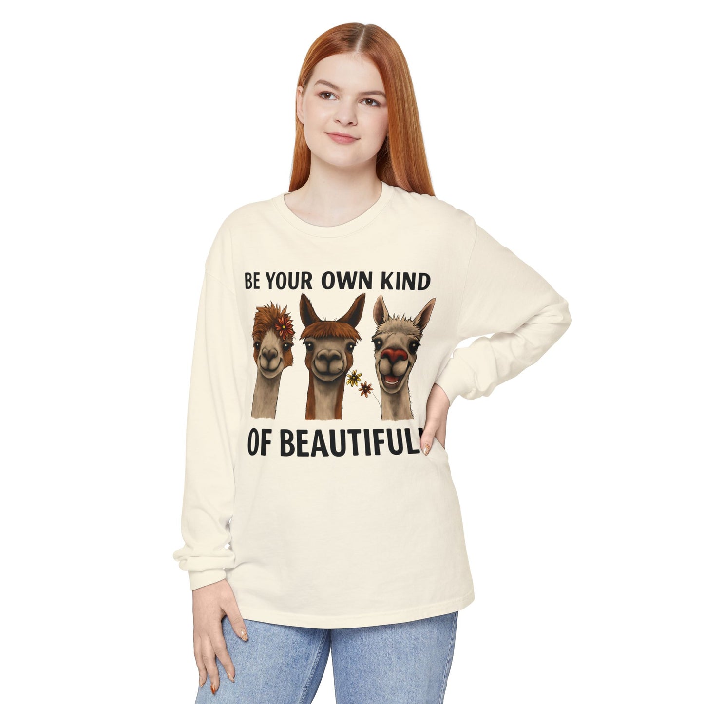 Be Your Own Kind of Beautiful Llama Trio Design Long Sleeve T-Shirts - Lots of Colors to Choose From