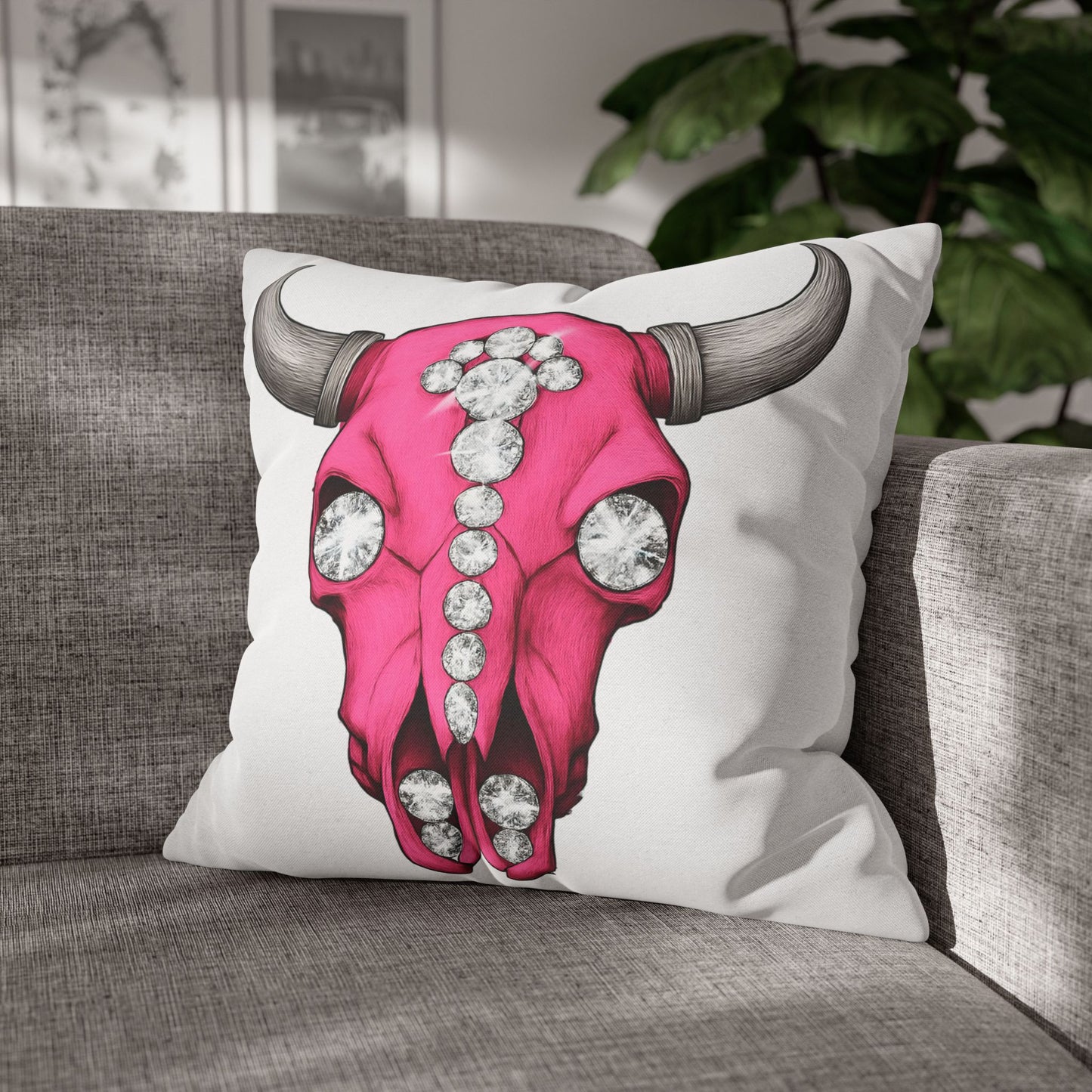 Stylish Pink Skull Pillowcase - Chic Home Decor, Western Vibe, Gifts for Cowgirls, Unique Accent for Living Room, Decorative Cushion Cover