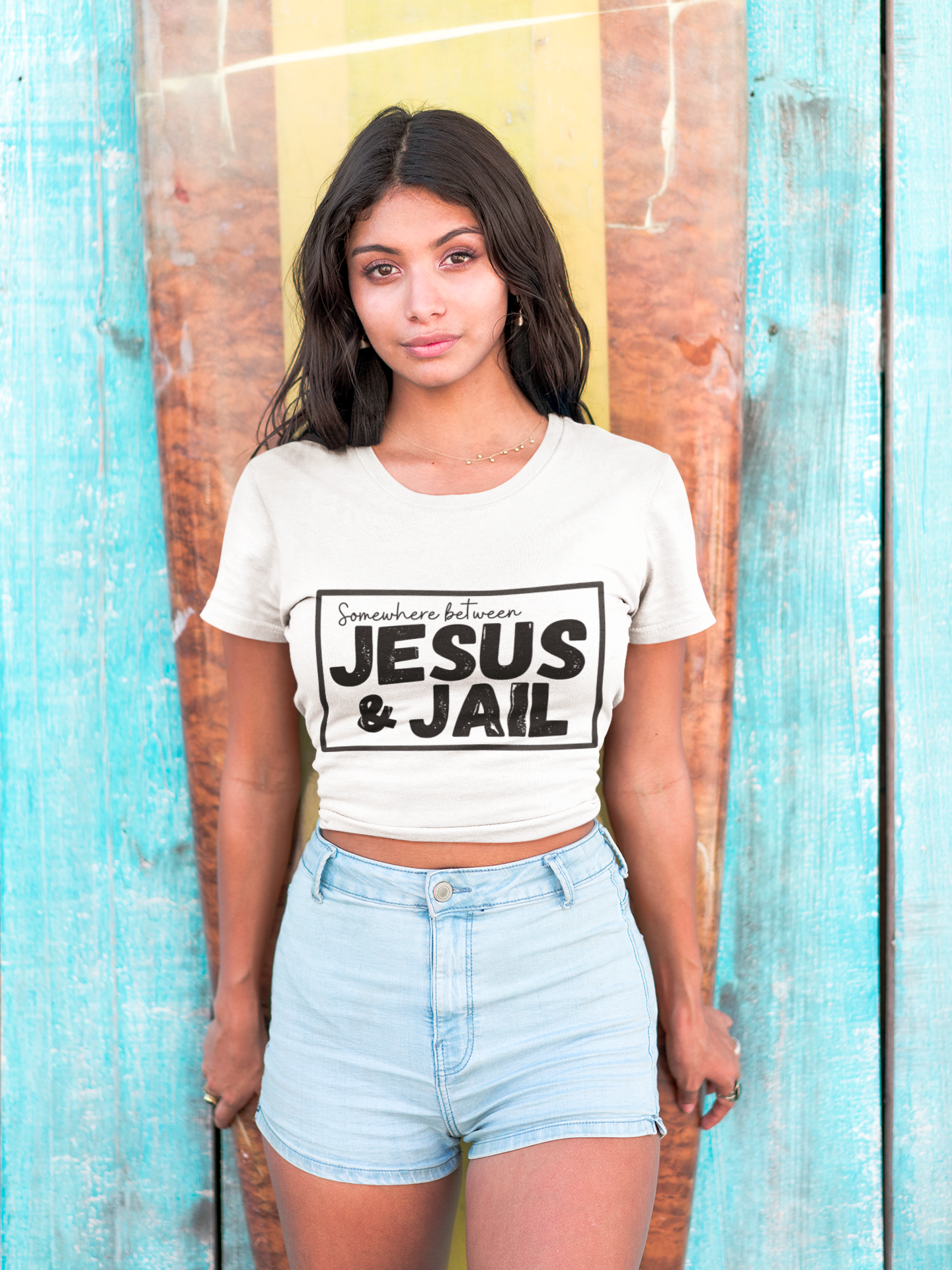 Somewhere Between Jesus and Jail Unisex Tee