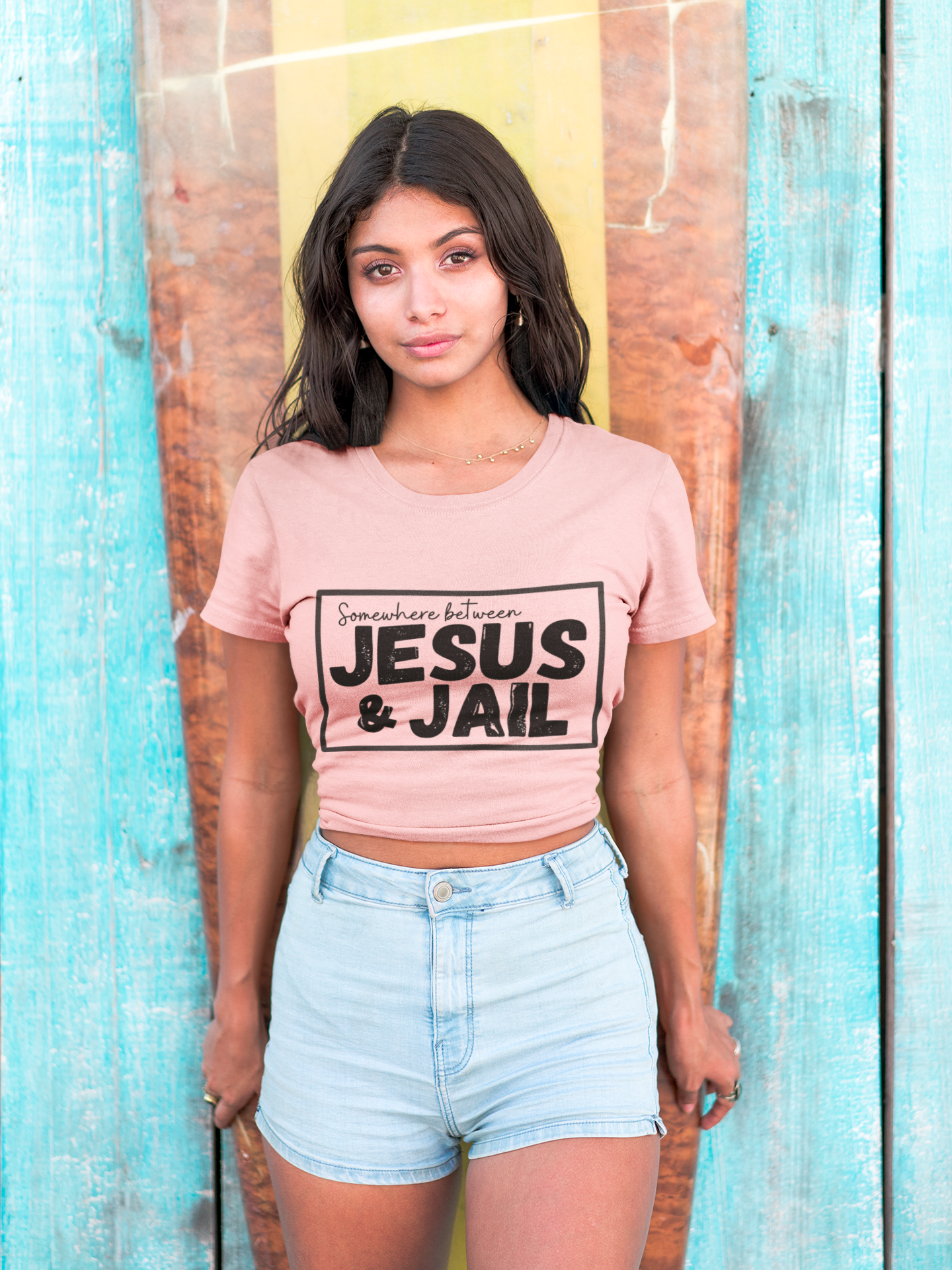 Somewhere Between Jesus and Jail Unisex Tee