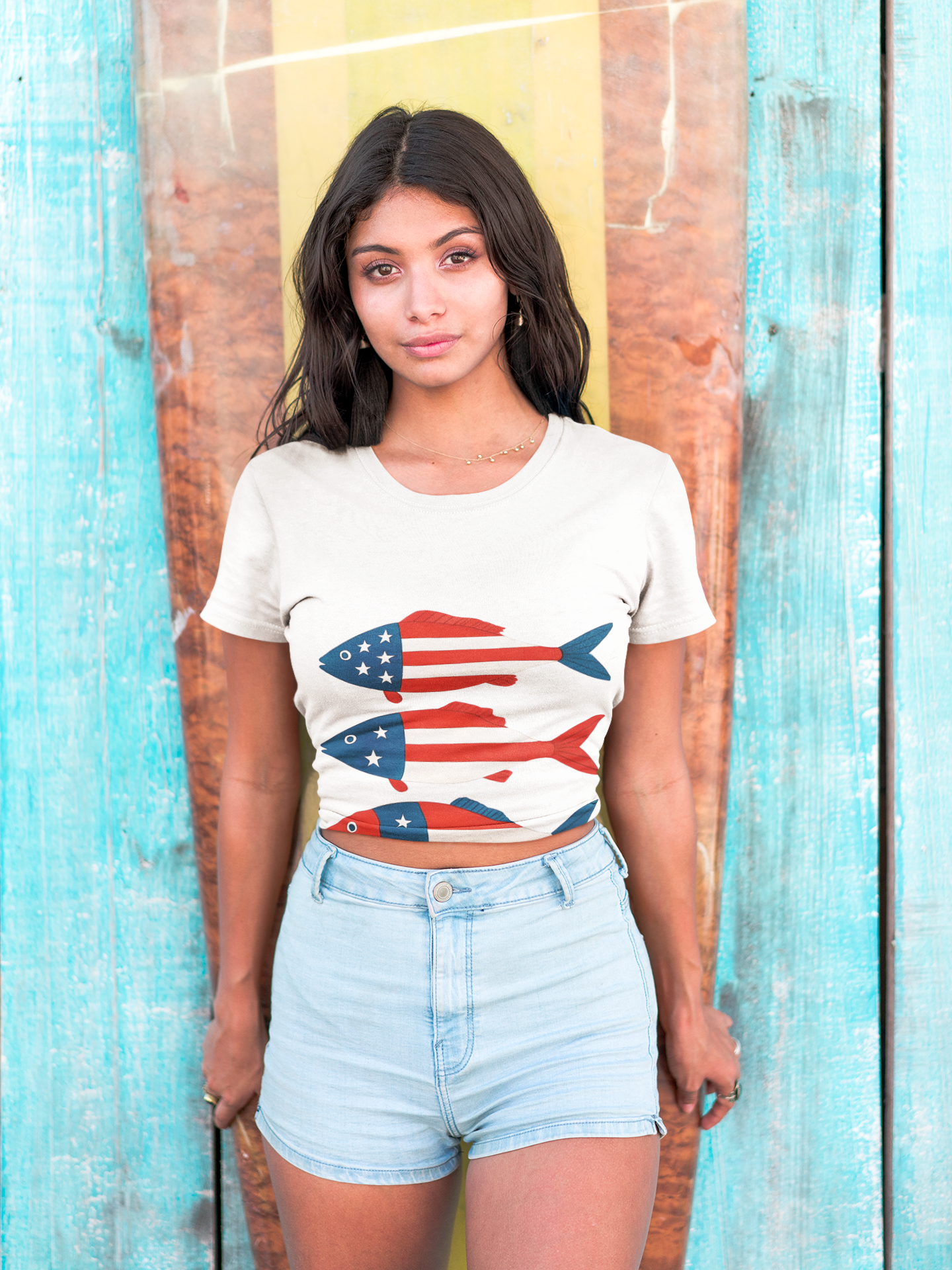 USA Flag Fish Design T-Shirt Unisex