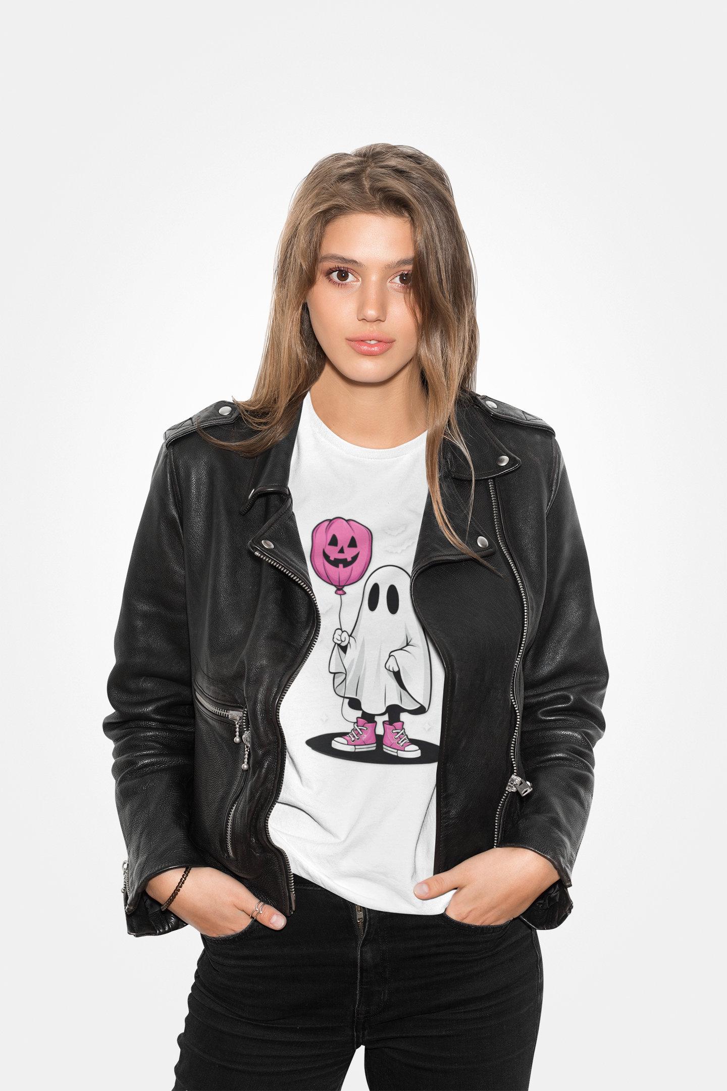 Ghostly Pink Pumpkin Balloon Halloween Long Sleeve T-Shirt