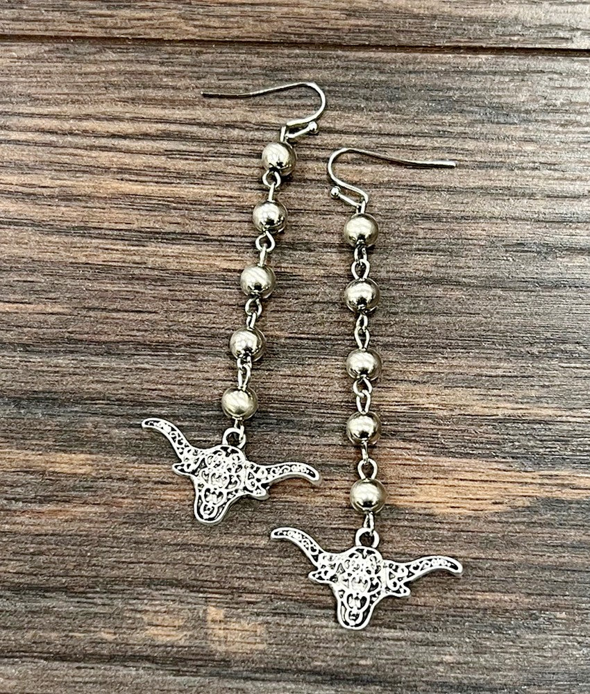 Navajo Bead Longhorn Drop Earrings