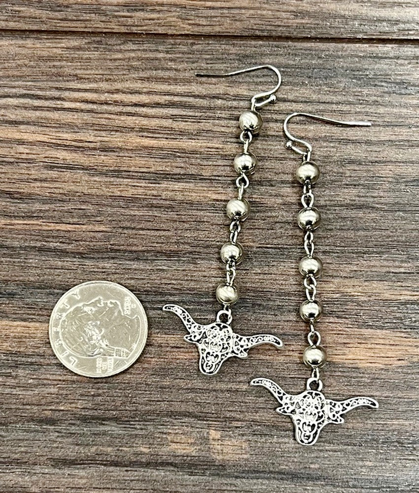 Navajo Bead Longhorn Drop Earrings