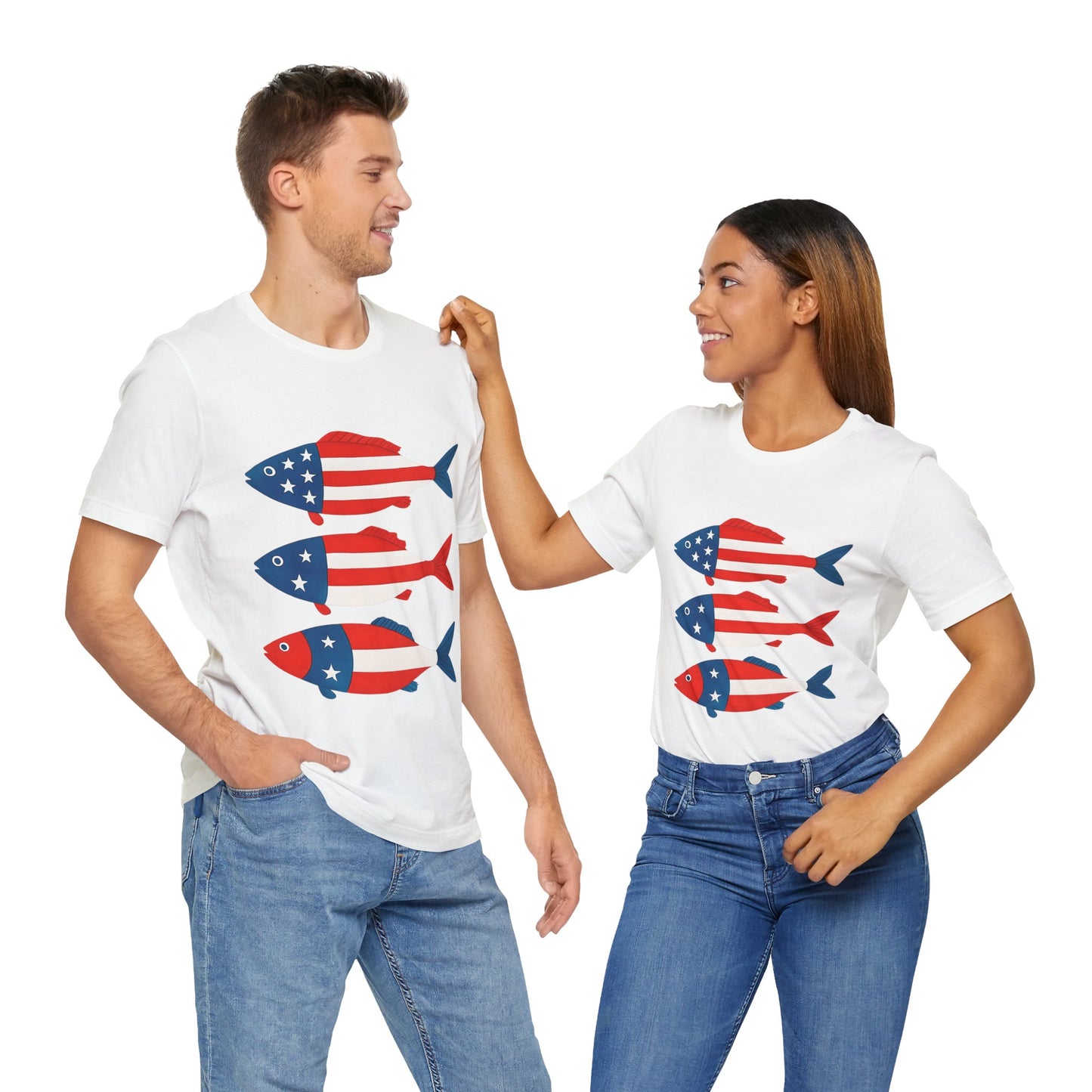 USA Flag Fish Design T-Shirt Unisex