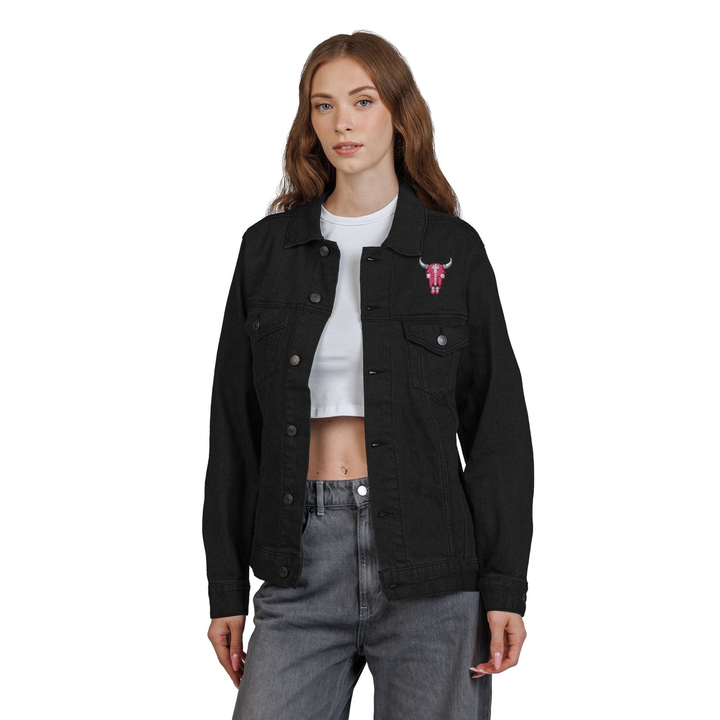 Western Bling Skull Denim Jacket - White, Black or Denim LOVE