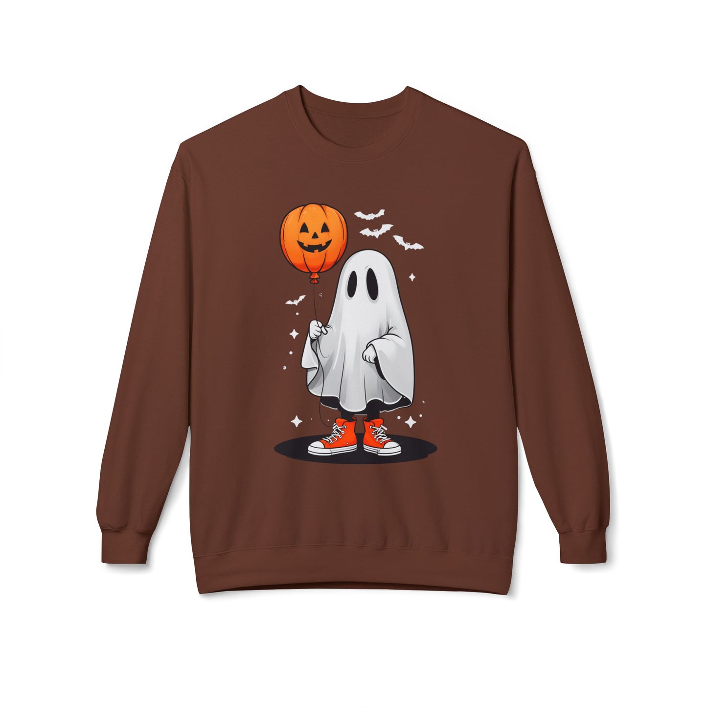 Ghostly Halloween Sweatshirt with Orange Pumpkin Balloon, Unisex Crewneck