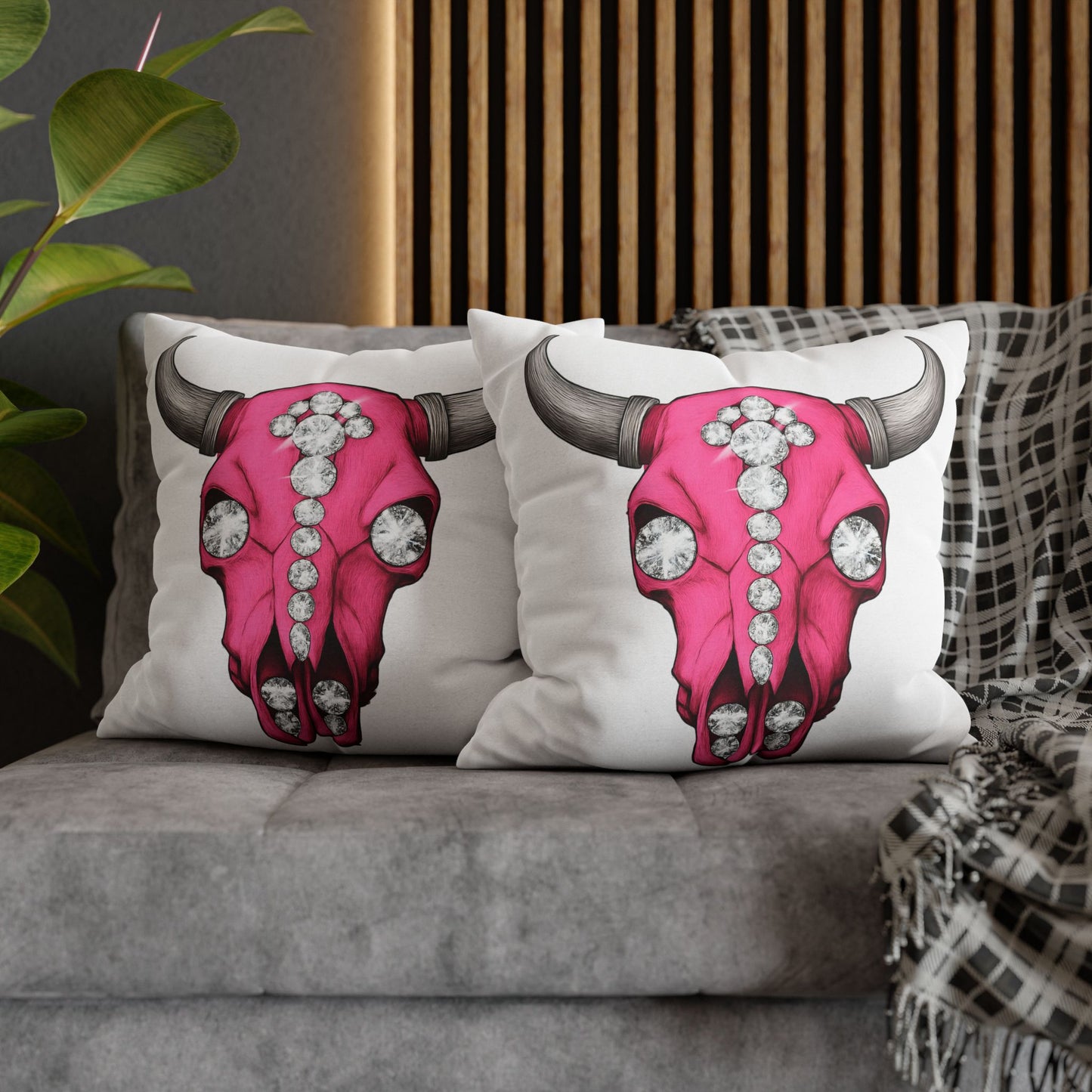 Stylish Pink Skull Pillowcase - Chic Home Decor, Western Vibe, Gifts for Cowgirls, Unique Accent for Living Room, Decorative Cushion Cover