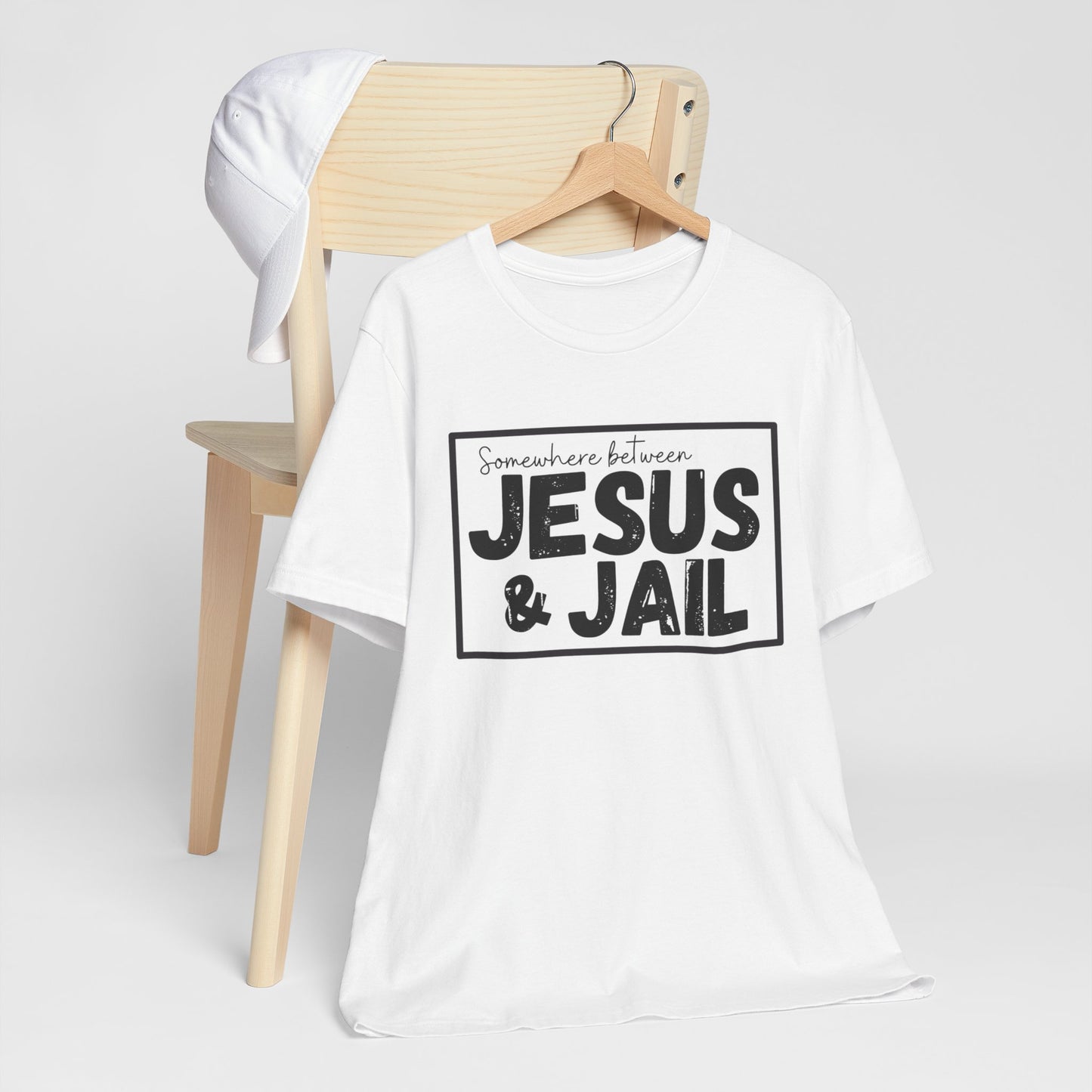 Somewhere Between Jesus and Jail Unisex Tee