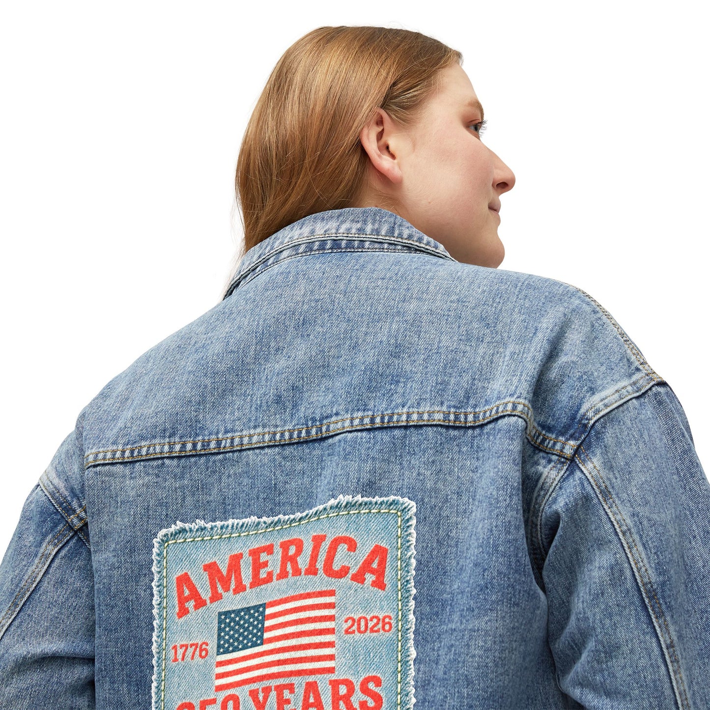Denim Jacket — 'America 250 Years' Patch Backed Women's Jean Jacket