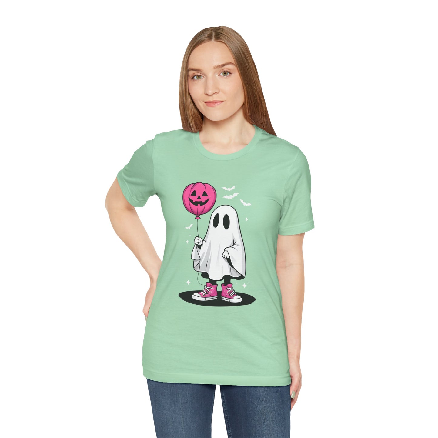 Ghost Tee with Pink Hightops and Pumpkin Balloon