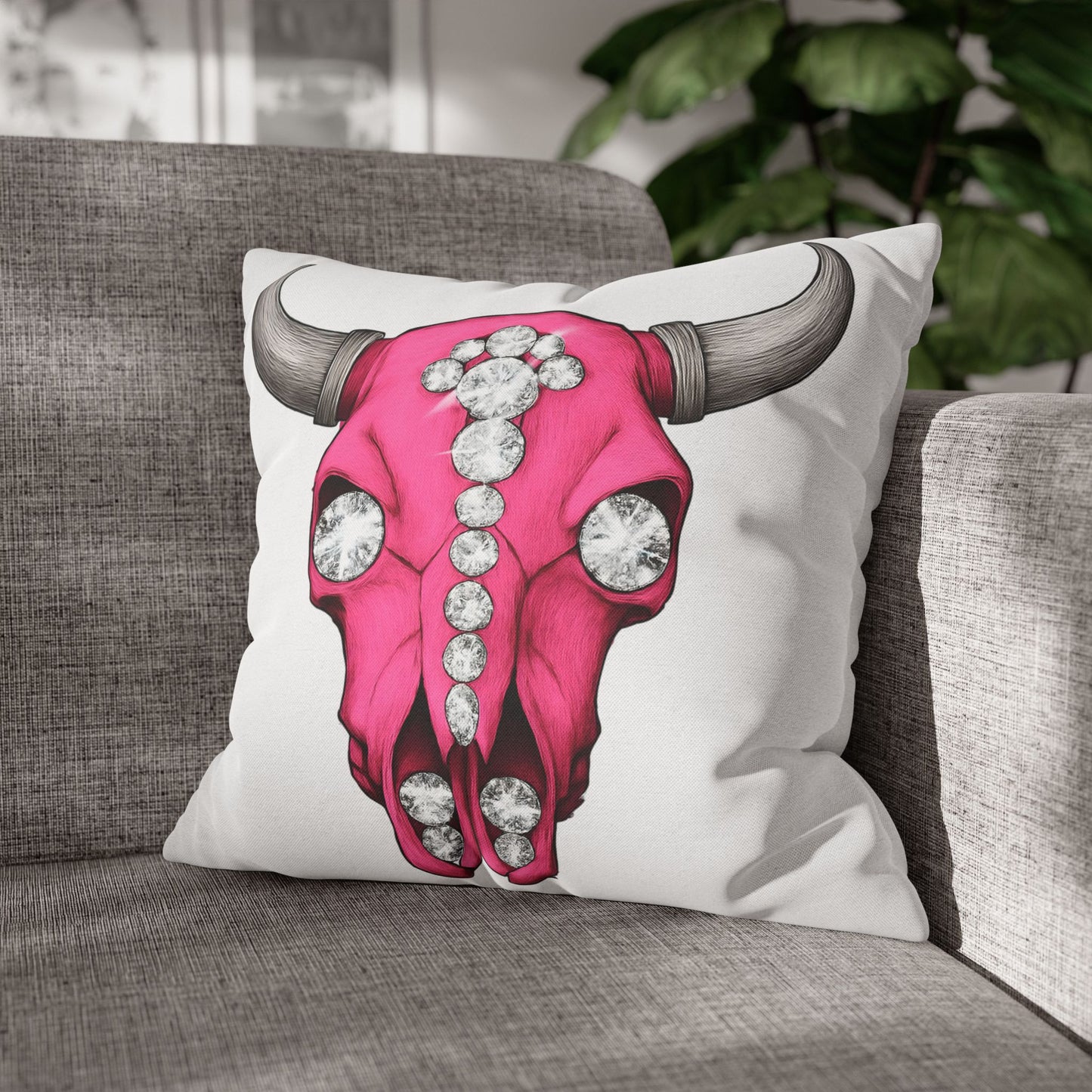 Stylish Pink Skull Pillowcase - Chic Home Decor, Western Vibe, Gifts for Cowgirls, Unique Accent for Living Room, Decorative Cushion Cover