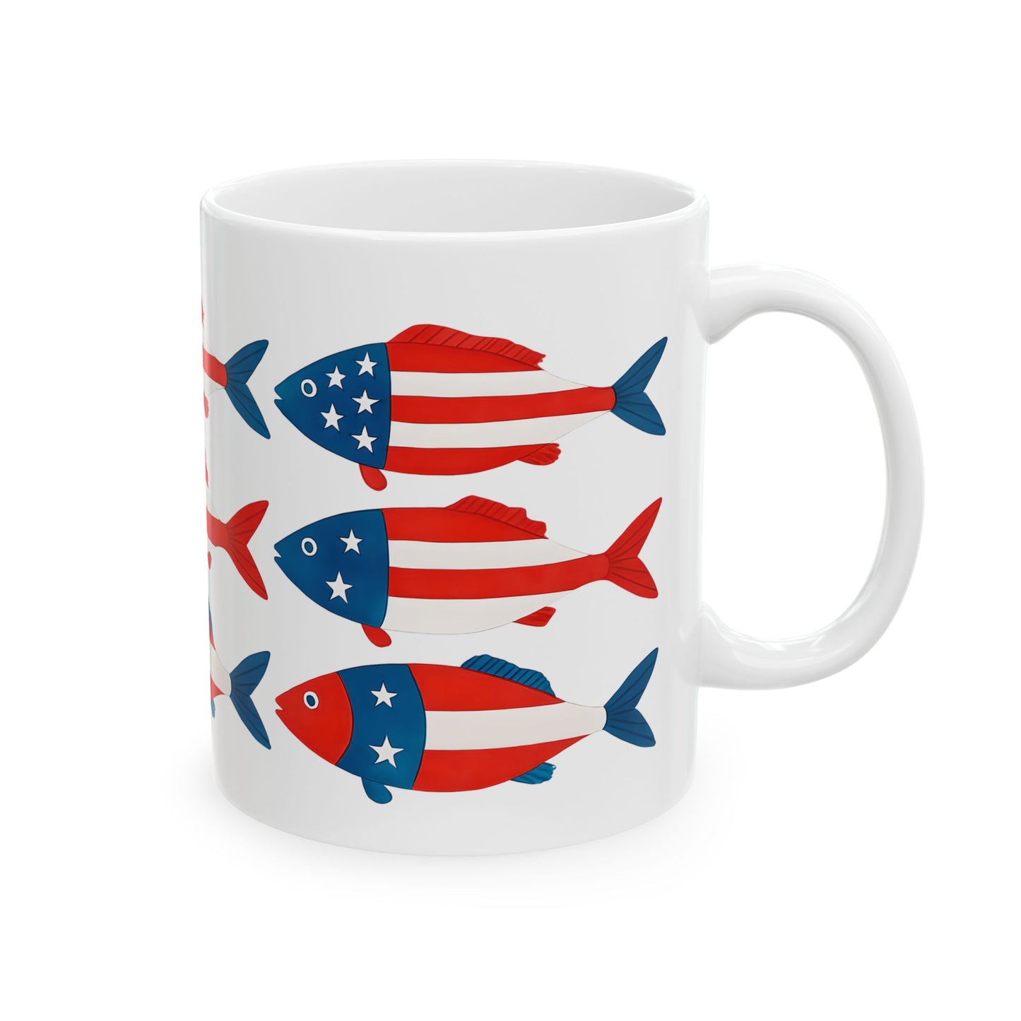 USA Flag Fish Ceramic Mug - Patriotic Ocean-Inspired Coffee Cup