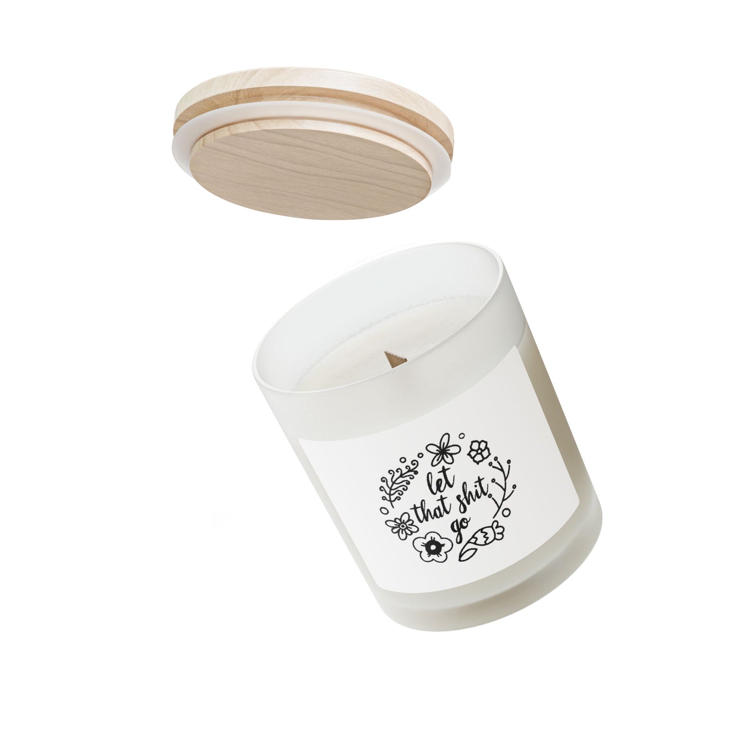 Frosted Glass Candle with Floral Design – "Let That Shit Go" – Relaxing Gift for Self-Care, Home Decor, Aromatherapy, Spa