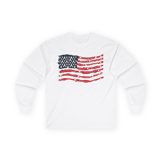 Best Rock & Country Bands American Flag Long Sleeve T-SHIRT Guitars & Stars