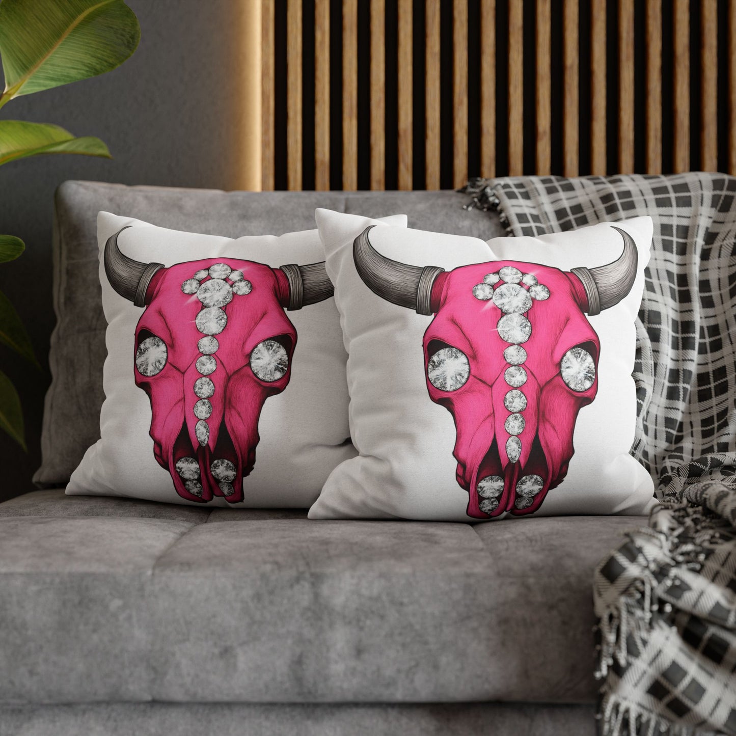 Stylish Pink Skull Pillowcase - Chic Home Decor, Western Vibe, Gifts for Cowgirls, Unique Accent for Living Room, Decorative Cushion Cover
