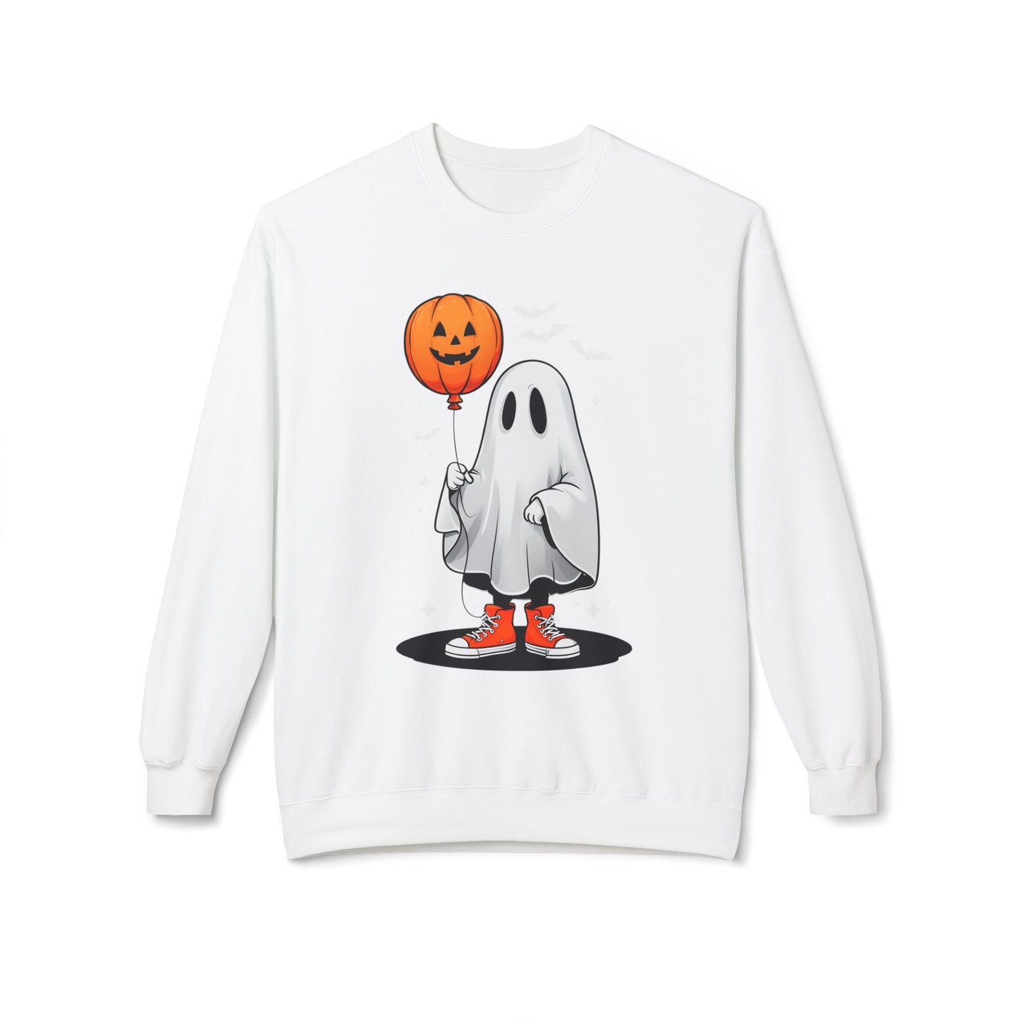 Ghostly Halloween Sweatshirt with Orange Pumpkin Balloon, Unisex Crewneck