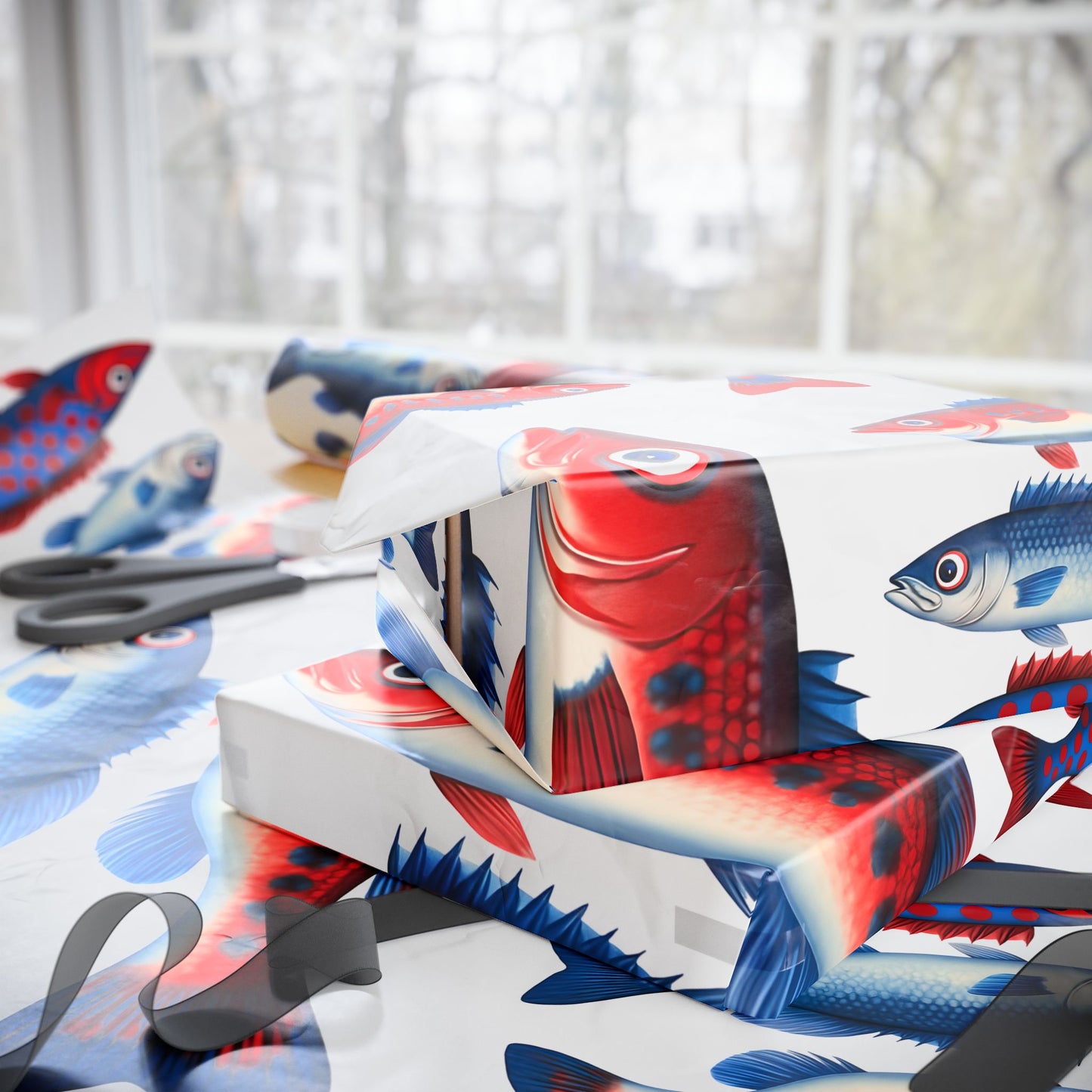 Colorful Fish Wrapping Paper, Festive Gift Wrap for Birthdays, Holidays, Parties, Eco-Friendly, Unique Design