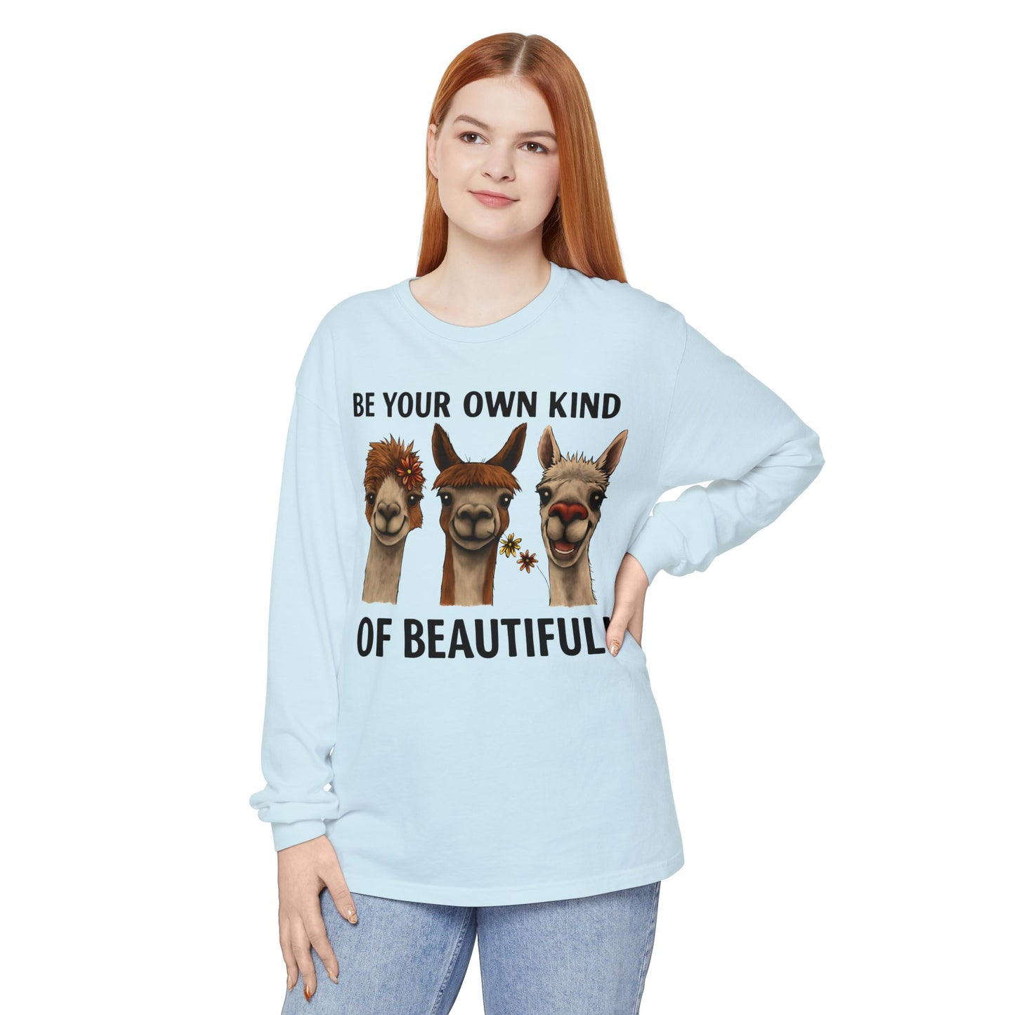 Be Your Own Kind of Beautiful Llama Trio Design Long Sleeve T-Shirts - Lots of Colors to Choose From
