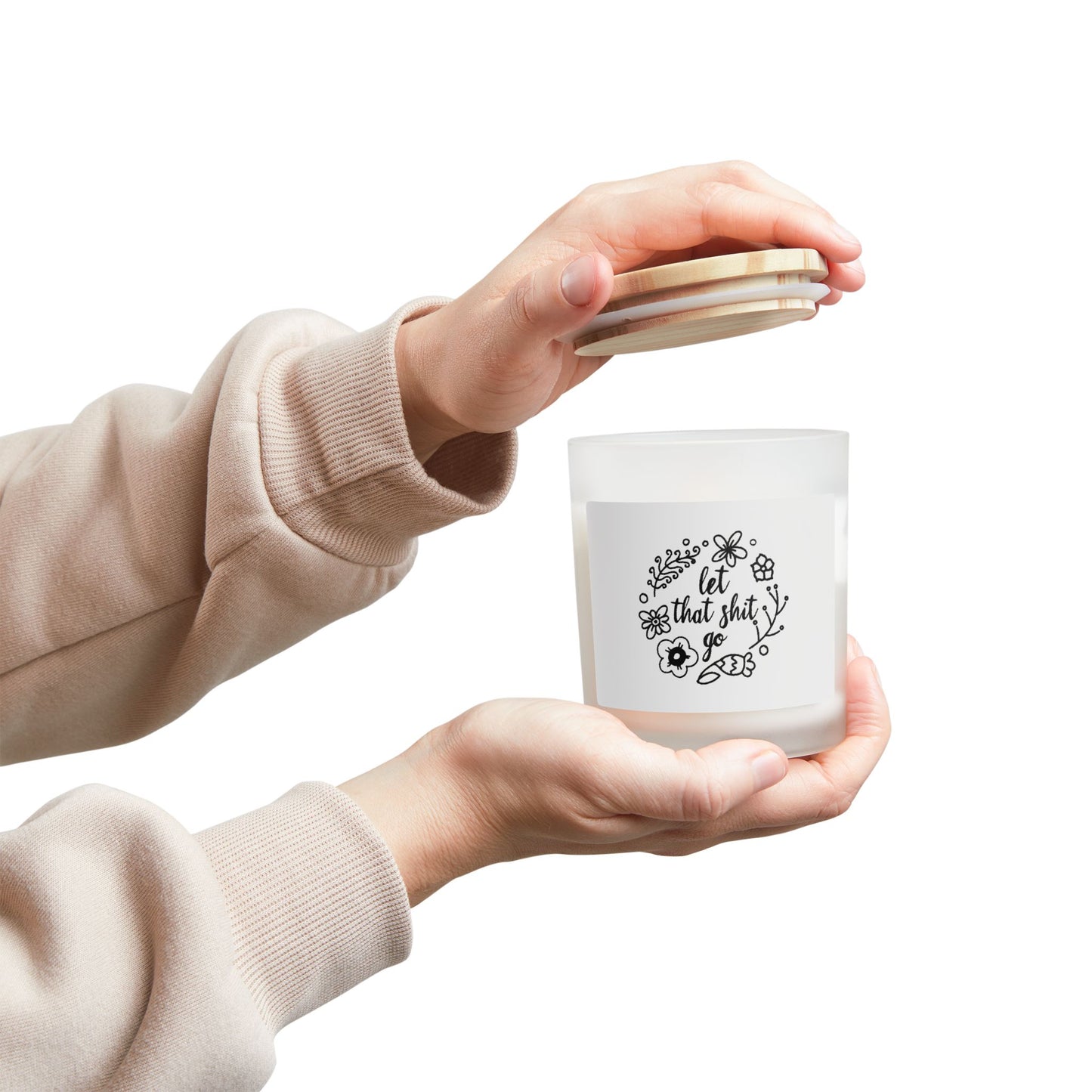 Frosted Glass Candle with Floral Design – "Let That Shit Go" – Relaxing Gift for Self-Care, Home Decor, Aromatherapy, Spa