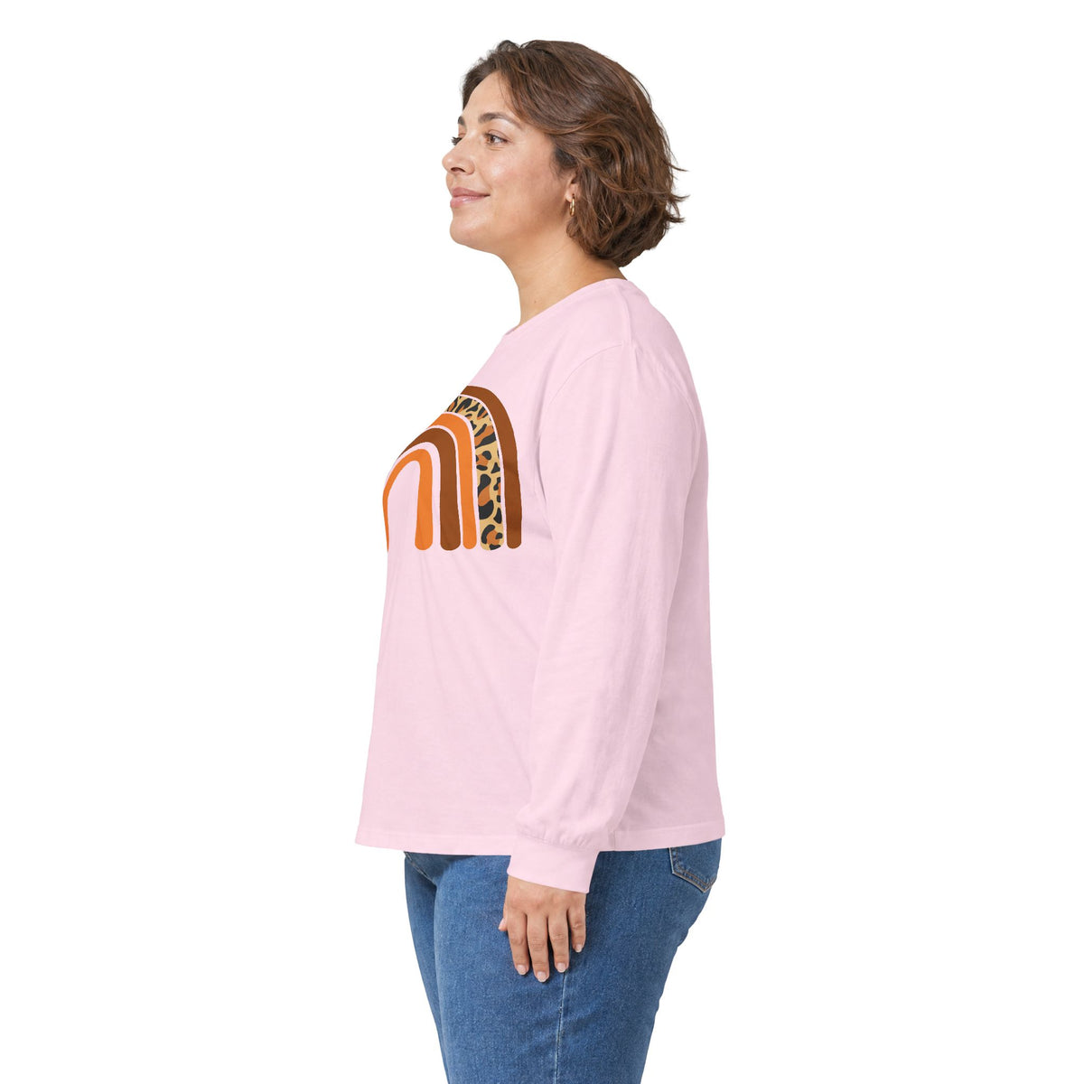 Retro FALL Leopard Rainbow Long Sleeve T-Shirt — Boho Earth-Tone Graphic Shirt