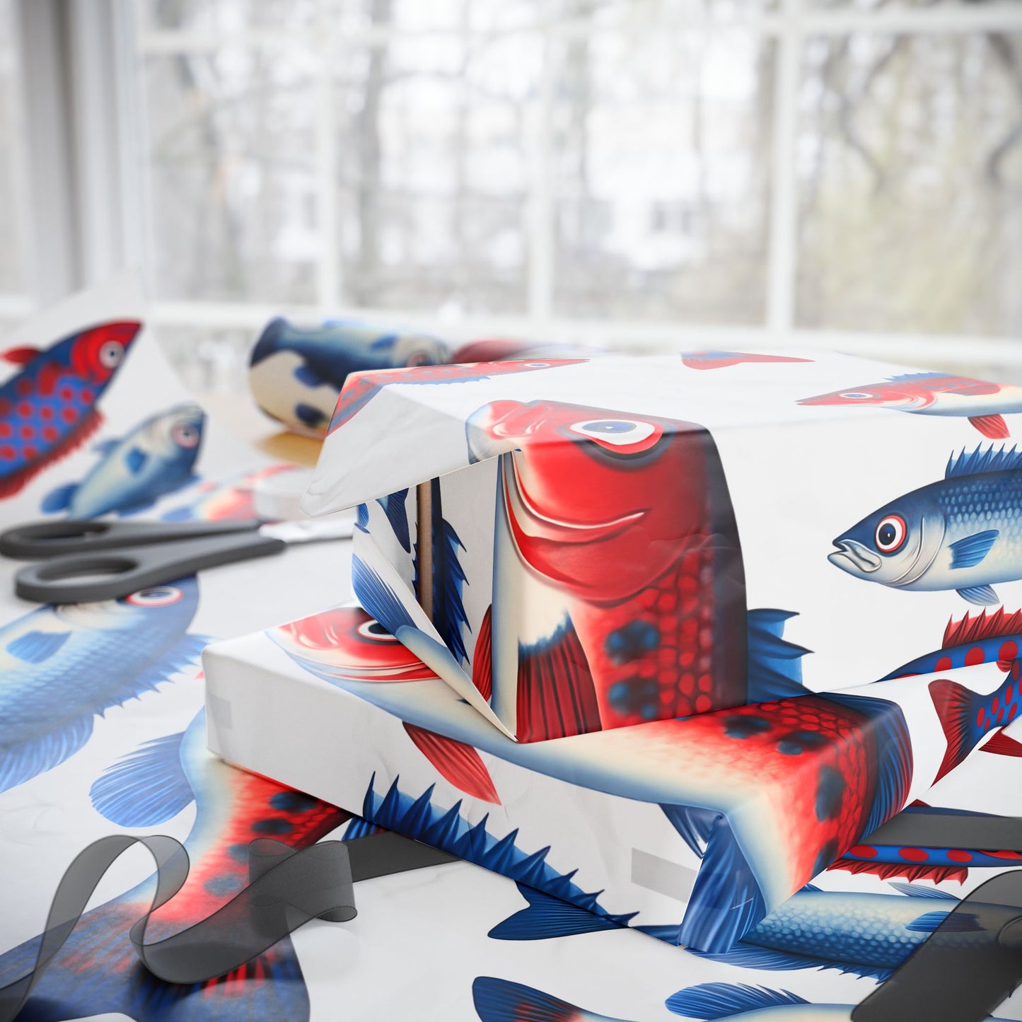 Colorful Fish Wrapping Paper, Festive Gift Wrap for Birthdays, Holidays, Parties, Eco-Friendly, Unique Design