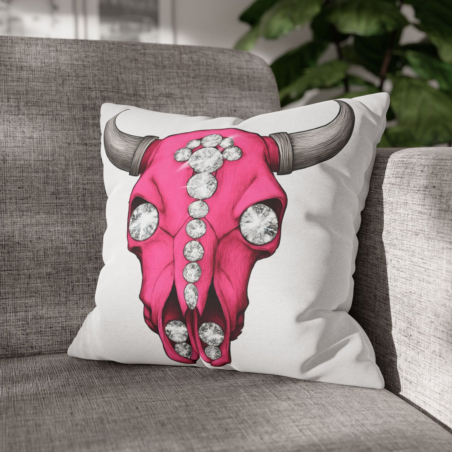 Stylish Pink Skull Pillowcase - Chic Home Decor, Western Vibe, Gifts for Cowgirls, Unique Accent for Living Room, Decorative Cushion Cover