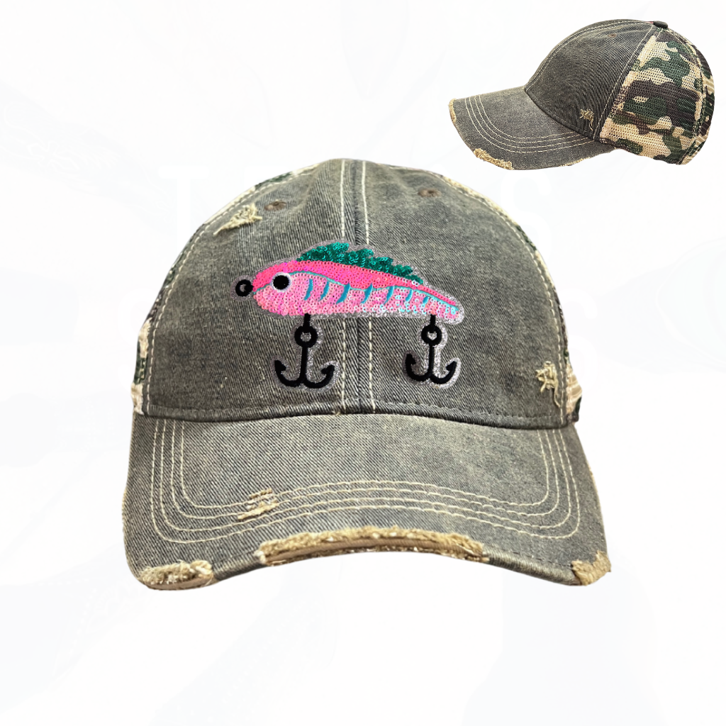 Sequinned Fishing Bait Hook Trucker Hats - Fun Colors
