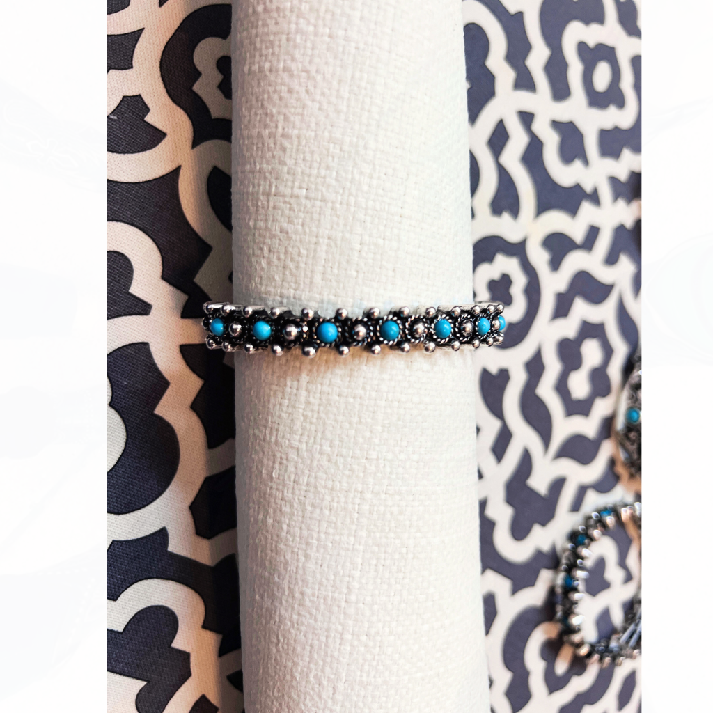 Silver & Turquoise Bead Stretch Bracelet