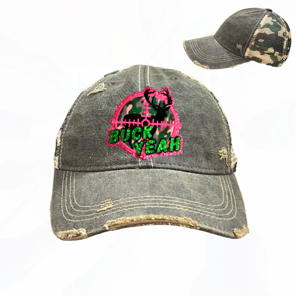 Glitter BUCK YEAH Hunt Trucker Hats - Fun Colors