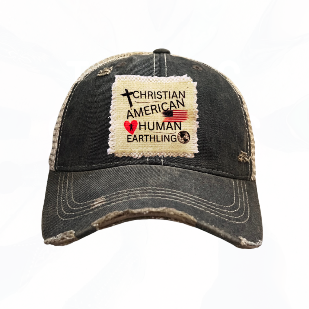 Christian American Human Earthling Trucker Hats T - Red or Black