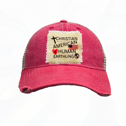 Christian American Human Earthling Trucker Hats T - Red or Black