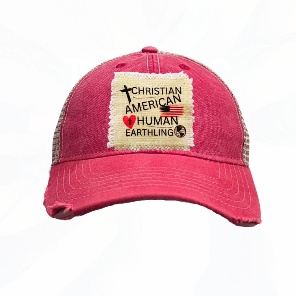 Christian American Human Earthling Trucker Hats T - Red or Black