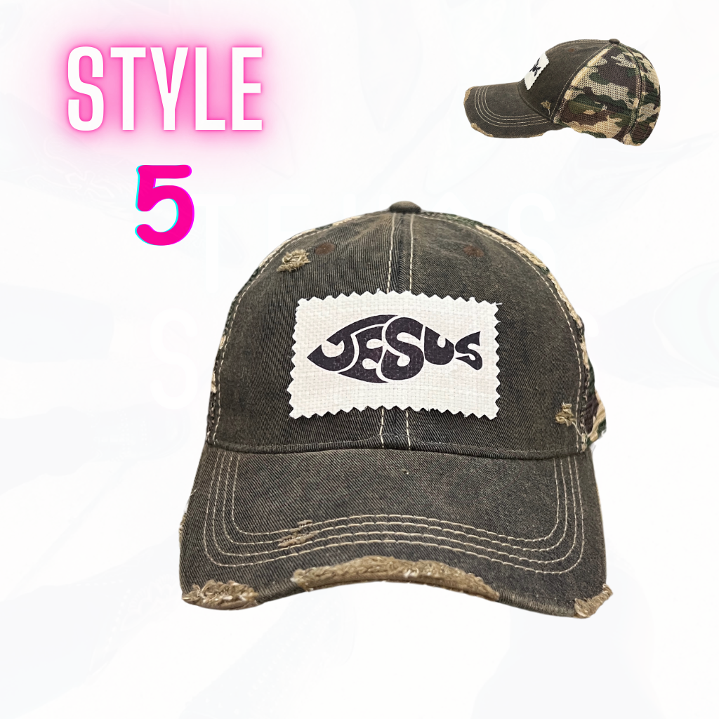 JESUS CHUBBY FISH PATCH HATS- 8 COLORS