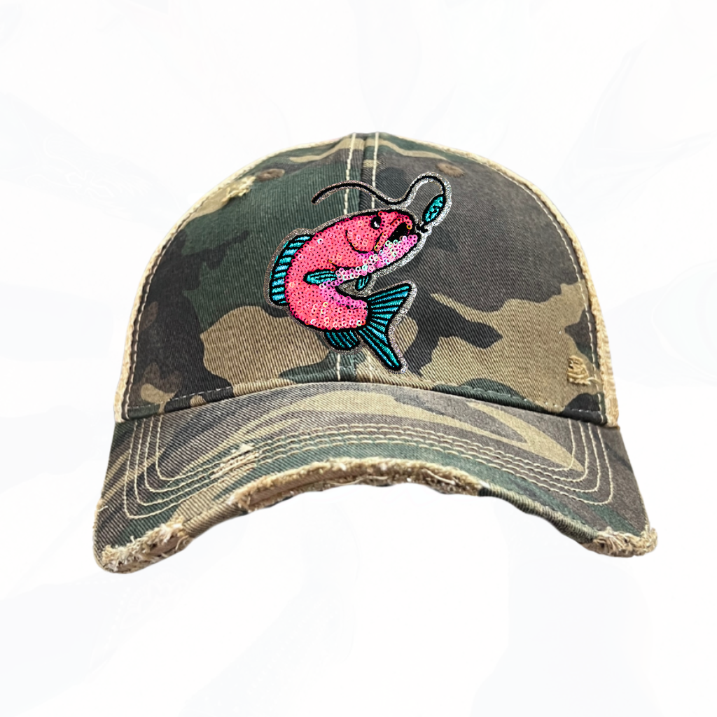 Sequinned Fish on a Hook Trucker Hats - 5 Colors