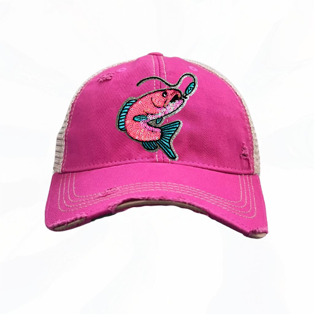 Sequinned Fish on a Hook Trucker Hats - 5 Colors