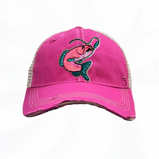 Sequinned Fish on a Hook Trucker Hats - 5 Colors